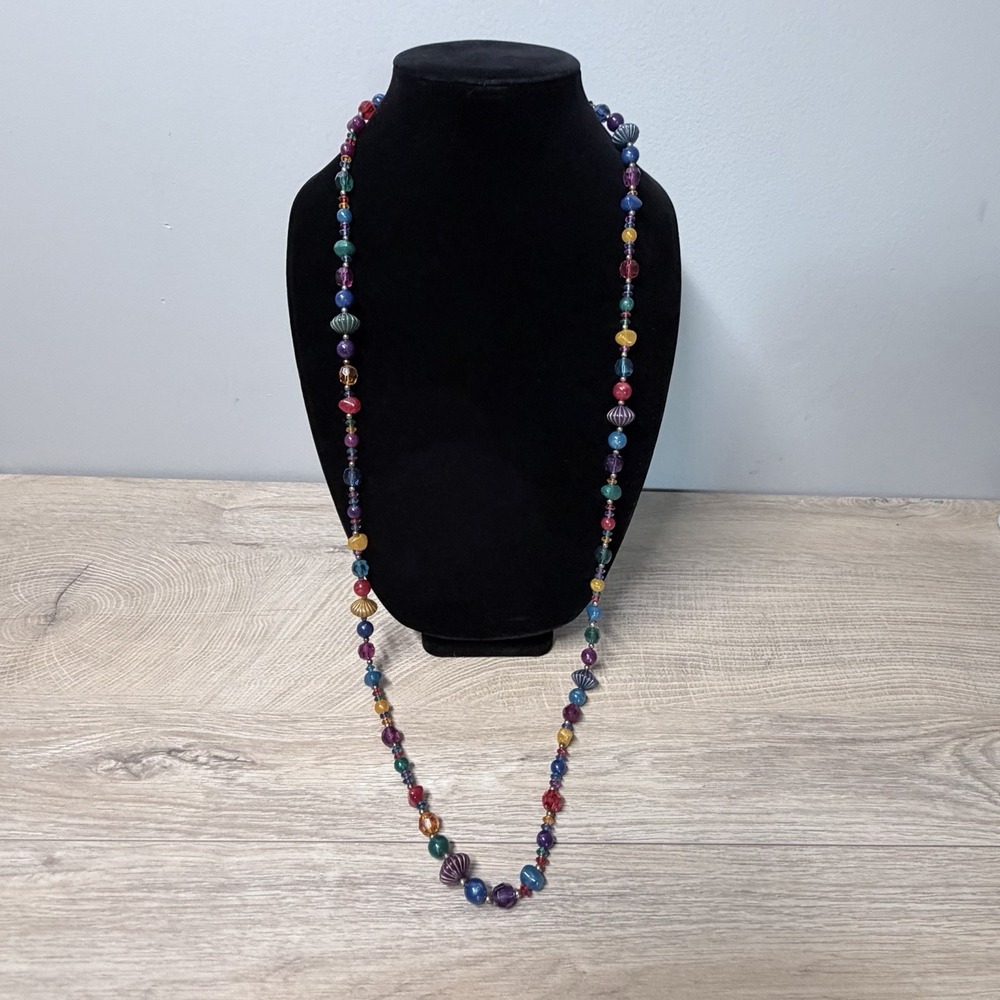 Rainbow Beaded Necklace Boho Y2K Festival Indie Rainbow Maximalist Layered
